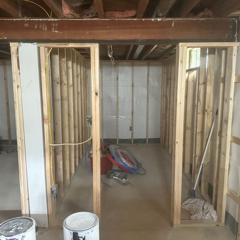 New wood framing for rooms in the basement